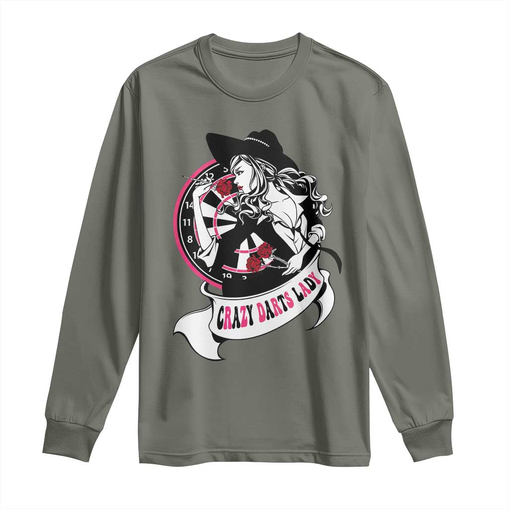 Funny Crazy Darts Lady Long Sleeve Shirt Coolest Girls Play Darts - Wonder Print Shop