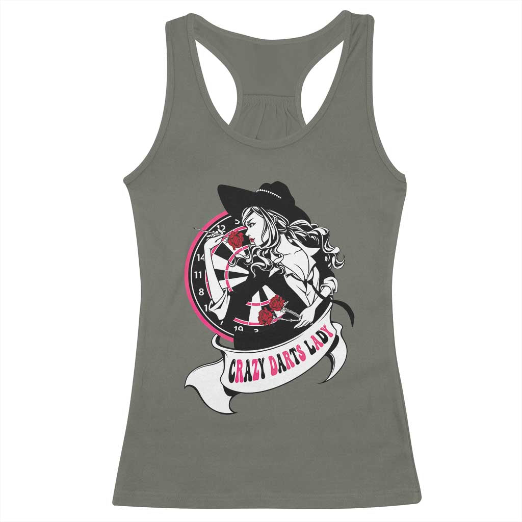 Funny Crazy Darts Lady Racerback Tank Top Coolest Girls Play Darts - Wonder Print Shop