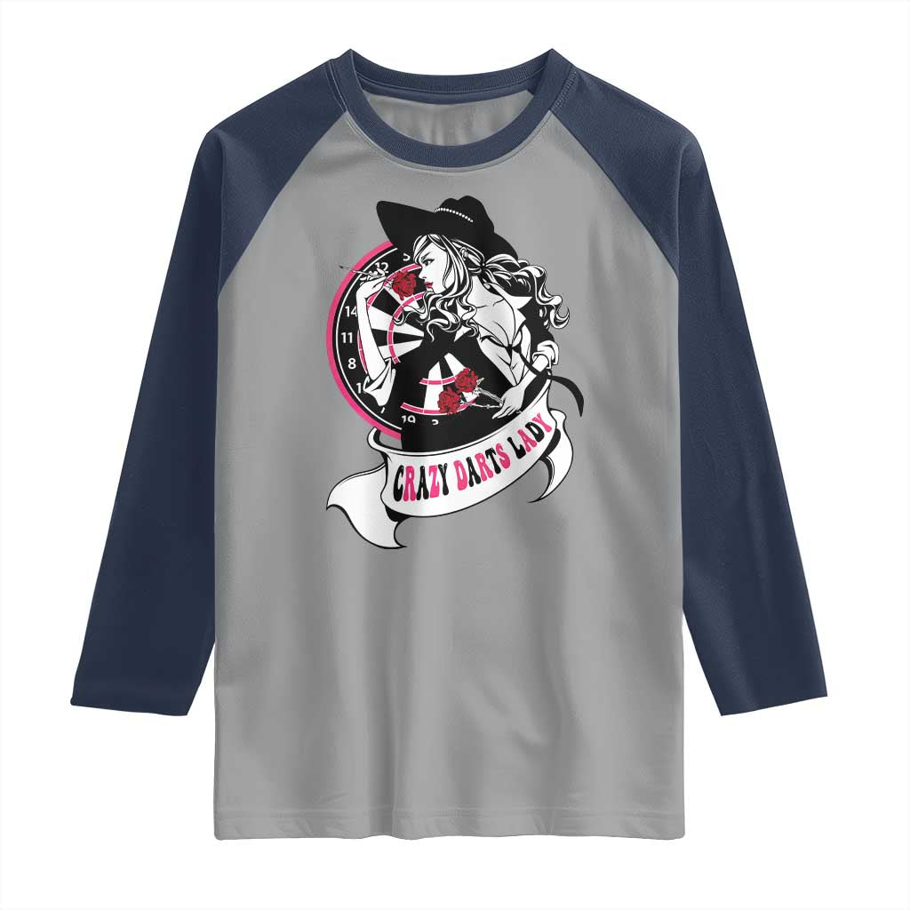 Funny Crazy Darts Lady Raglan Shirt Coolest Girls Play Darts - Wonder Print Shop