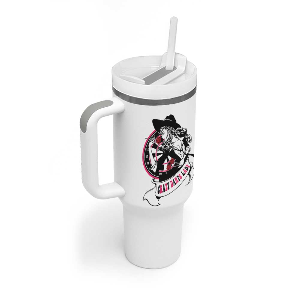 Funny Crazy Darts Lady Tumbler With Handle Coolest Girls Play Darts - Wonder Print Shop
