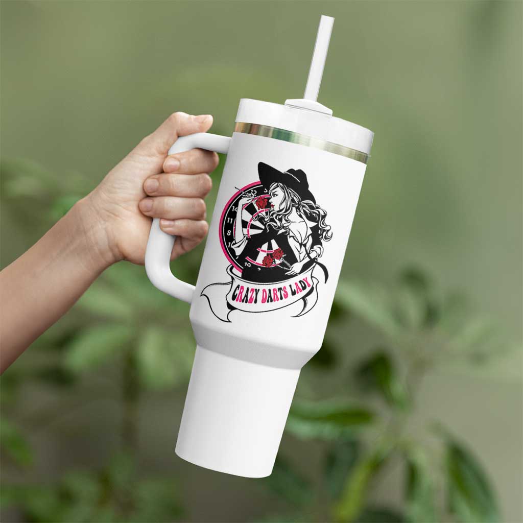 Funny Crazy Darts Lady Tumbler With Handle Coolest Girls Play Darts - Wonder Print Shop