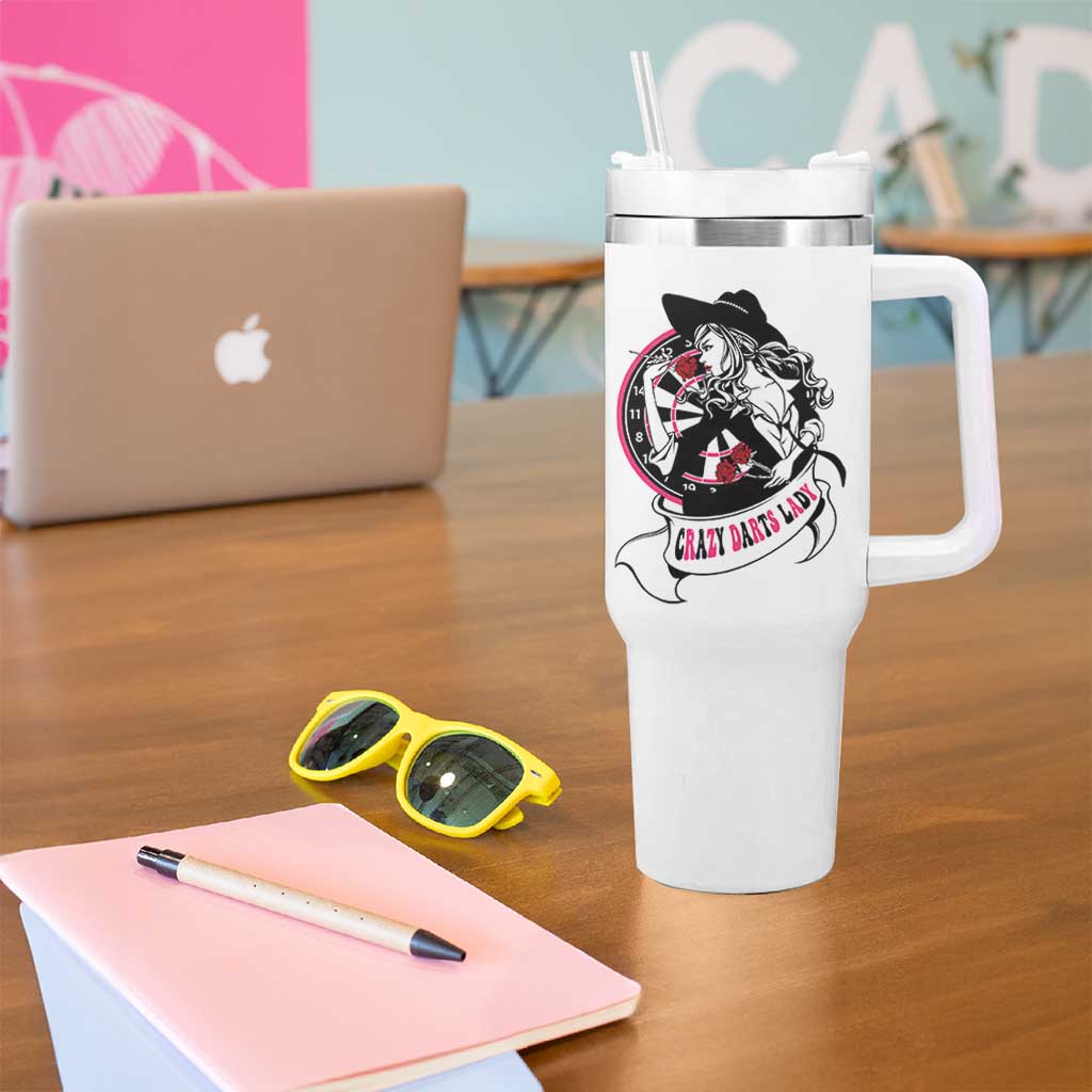 Funny Crazy Darts Lady Tumbler With Handle Coolest Girls Play Darts - Wonder Print Shop
