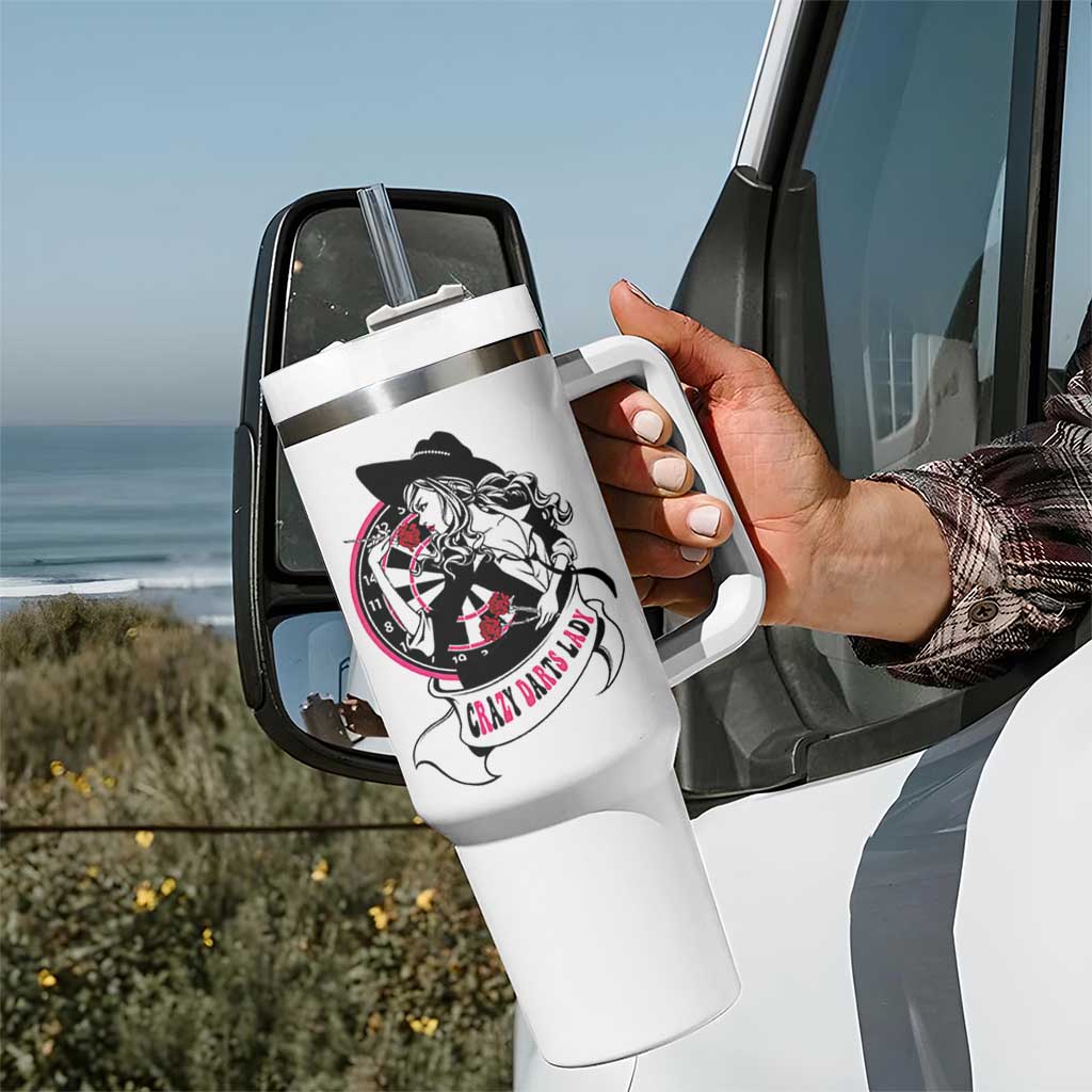 Funny Crazy Darts Lady Tumbler With Handle Coolest Girls Play Darts - Wonder Print Shop