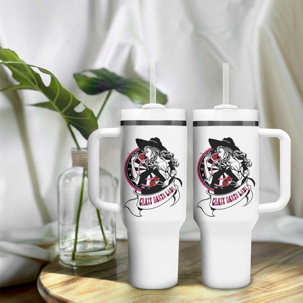 Funny Crazy Darts Lady Tumbler With Handle Coolest Girls Play Darts - Wonder Print Shop