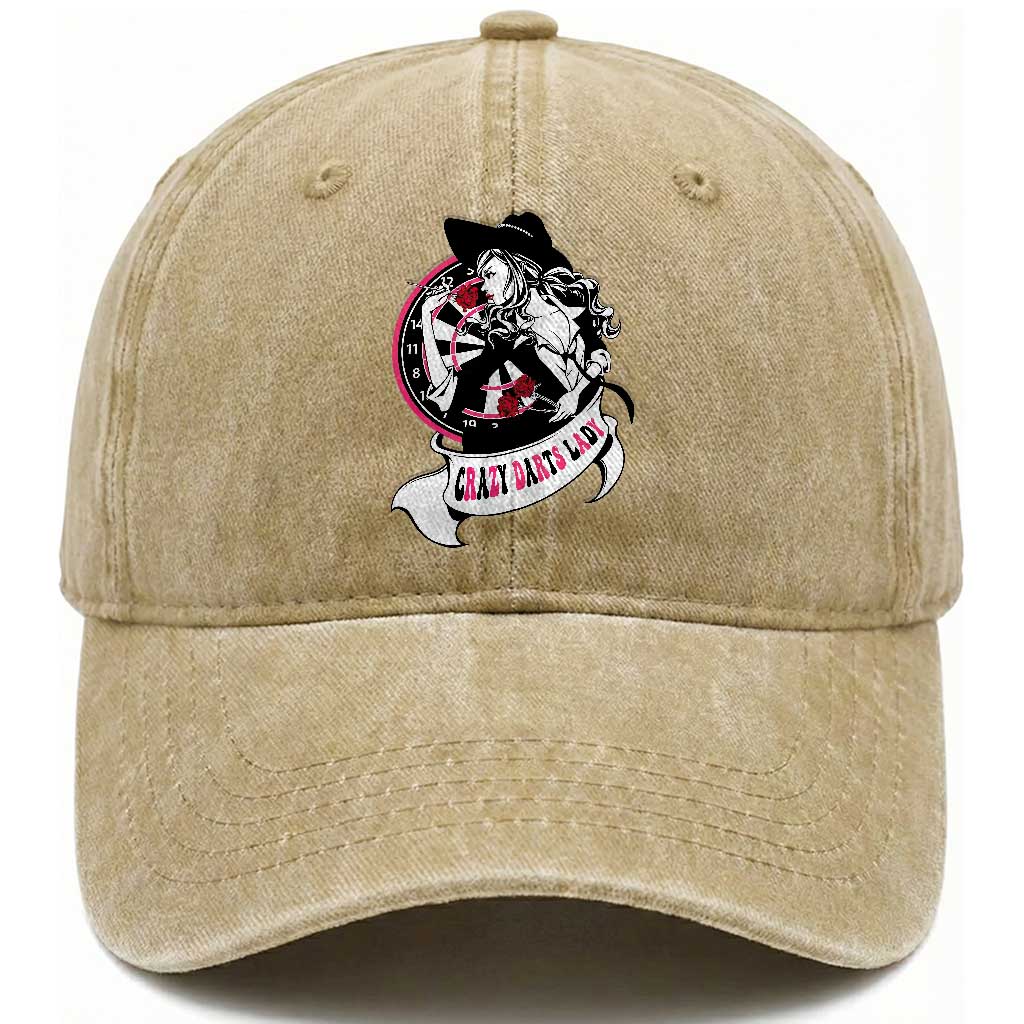 Funny Crazy Darts Lady Washed Cotton Baseball Cap Coolest Girls Play Darts