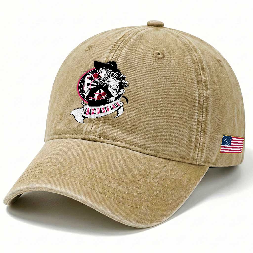 Funny Crazy Darts Lady Washed Cotton Baseball Cap Coolest Girls Play Darts
