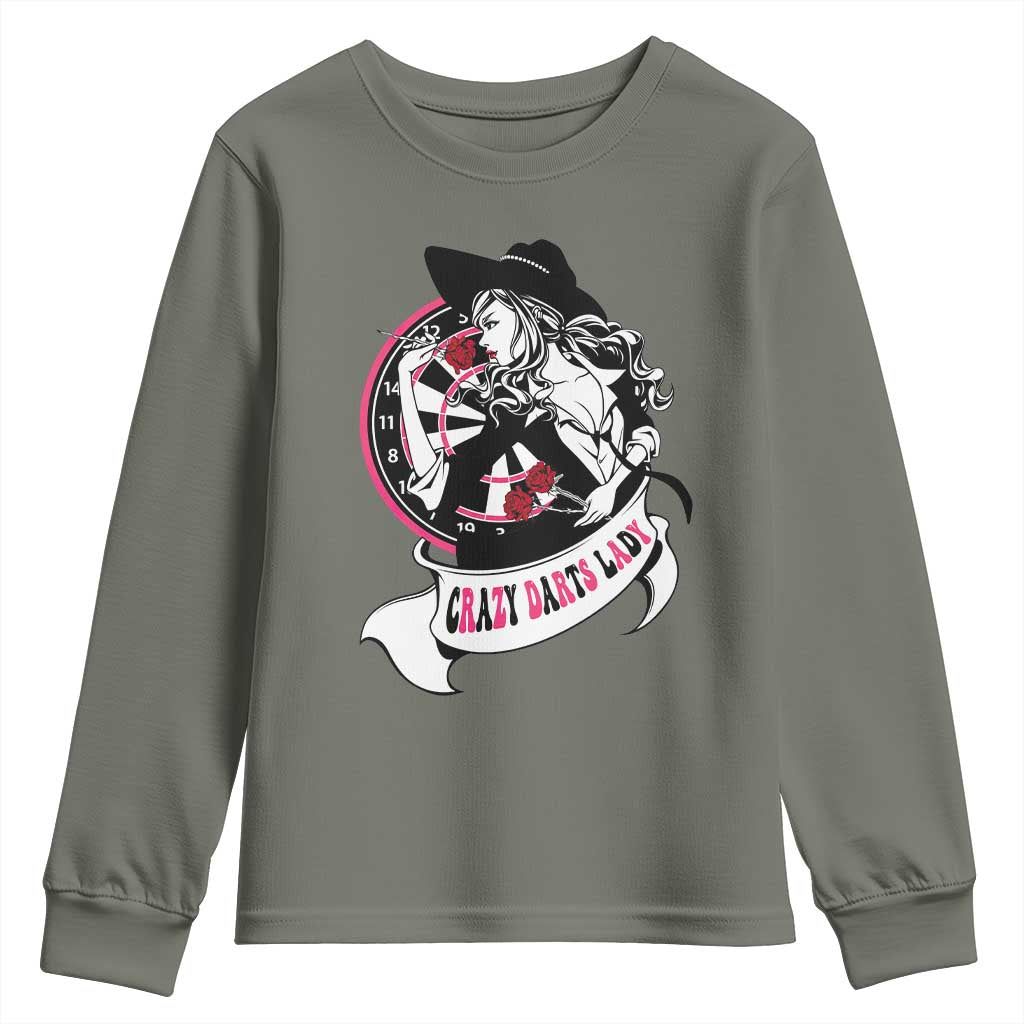 Funny Crazy Darts Lady Youth Sweatshirt Coolest Girls Play Darts - Wonder Print Shop