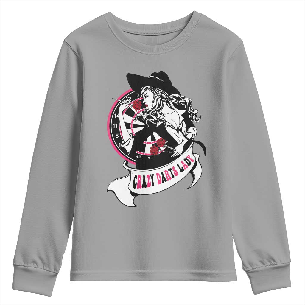 Funny Crazy Darts Lady Youth Sweatshirt Coolest Girls Play Darts - Wonder Print Shop