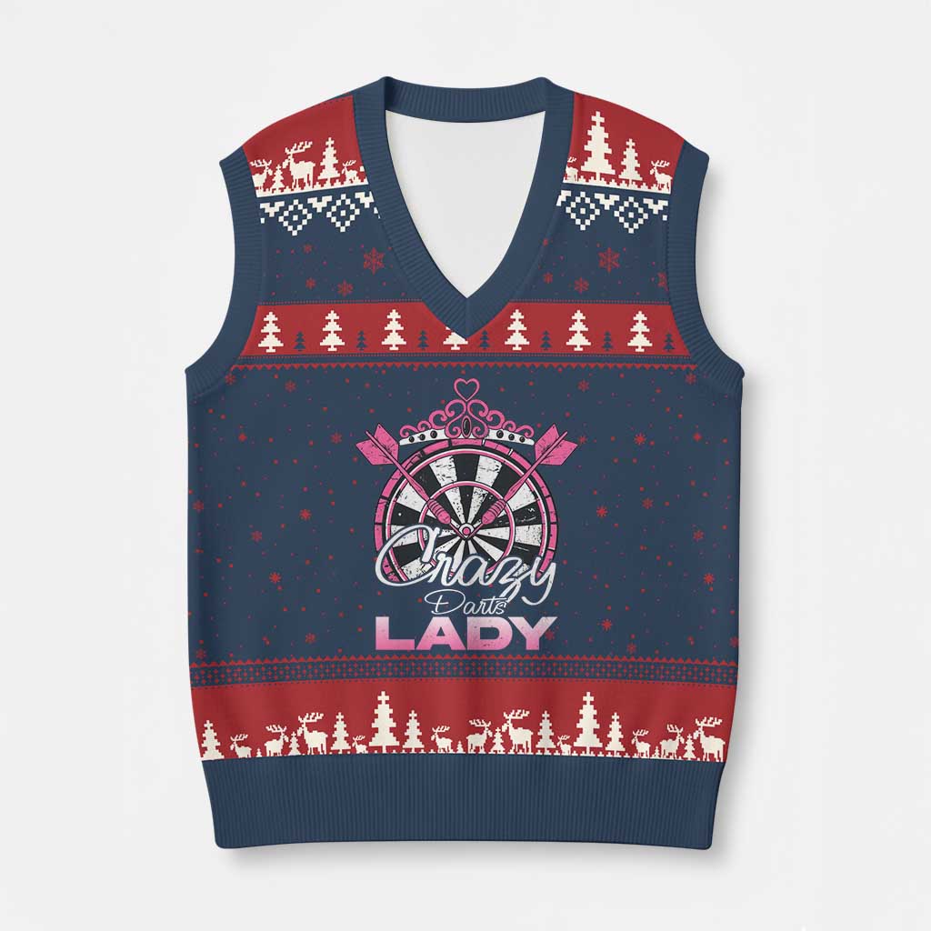 Crazy Darts Lady V-Neck Knit Sweater Vest Funny Pub Game Gift For Women - Wonder Print Shop