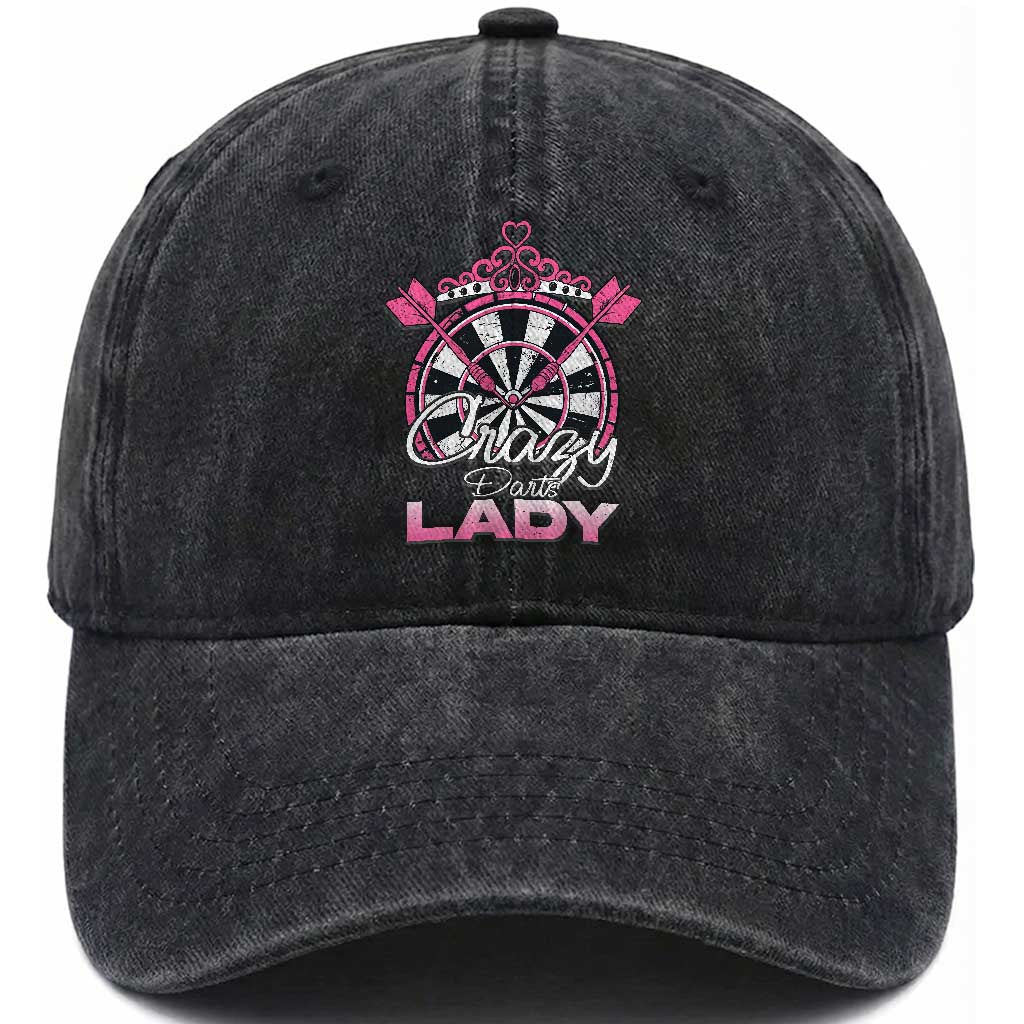Crazy Darts Lady Washed Cotton Baseball Cap Funny Pub Game Gift For Women