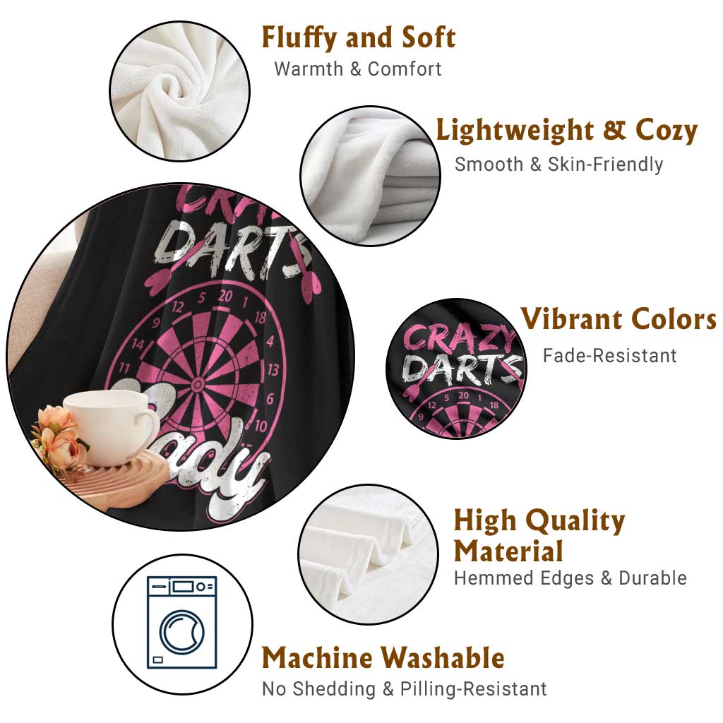 Crazy Darts Lady Bullseye Dart Shooting Throw Blanket Female Dartist Gift - Wonder Print Shop