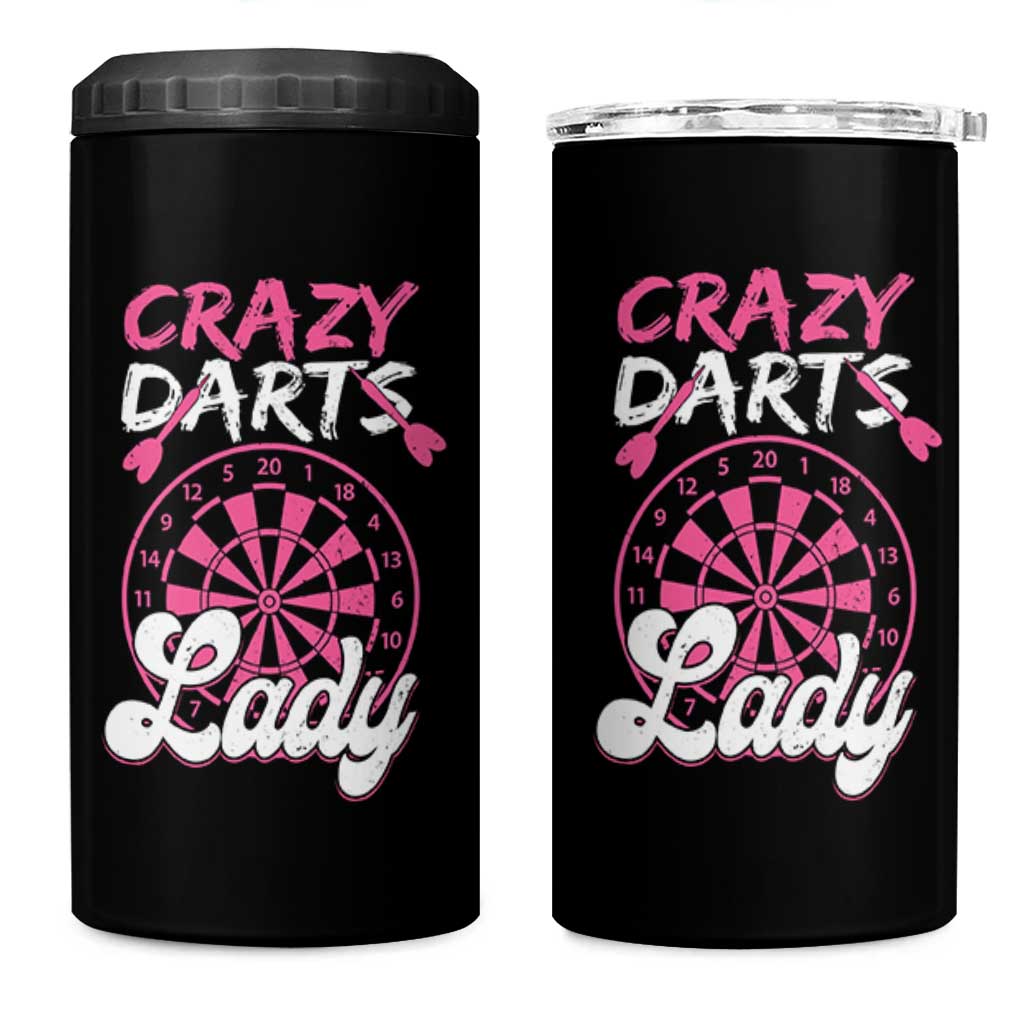 Crazy Darts Lady Bullseye Dart Shooting 4 in 1 Can Cooler Tumbler Female Dartist Gift - Wonder Print Shop