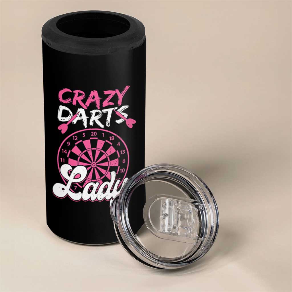 Crazy Darts Lady Bullseye Dart Shooting 4 in 1 Can Cooler Tumbler Female Dartist Gift - Wonder Print Shop