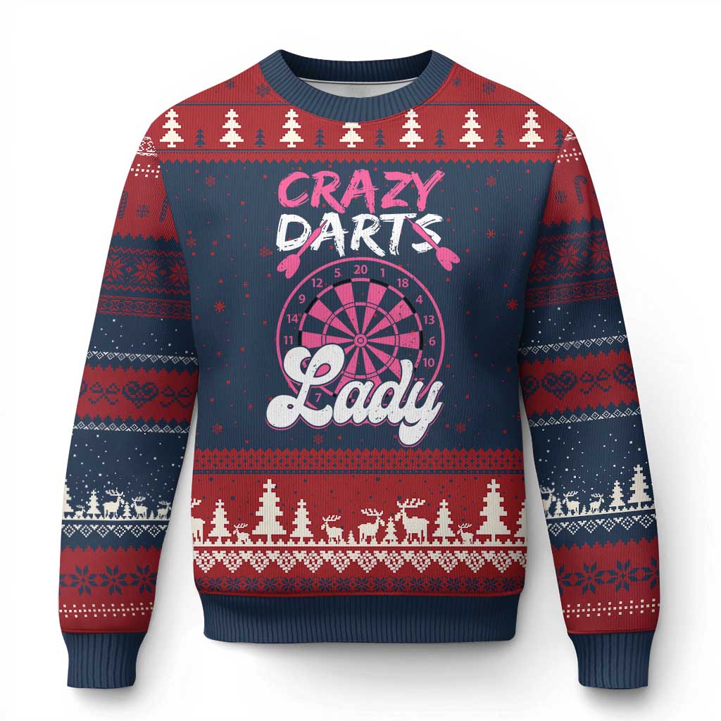 Crazy Darts Lady Bullseye Dart Shooting Ugly Christmas Sweater Female Dartist Gift - Wonder Print Shop