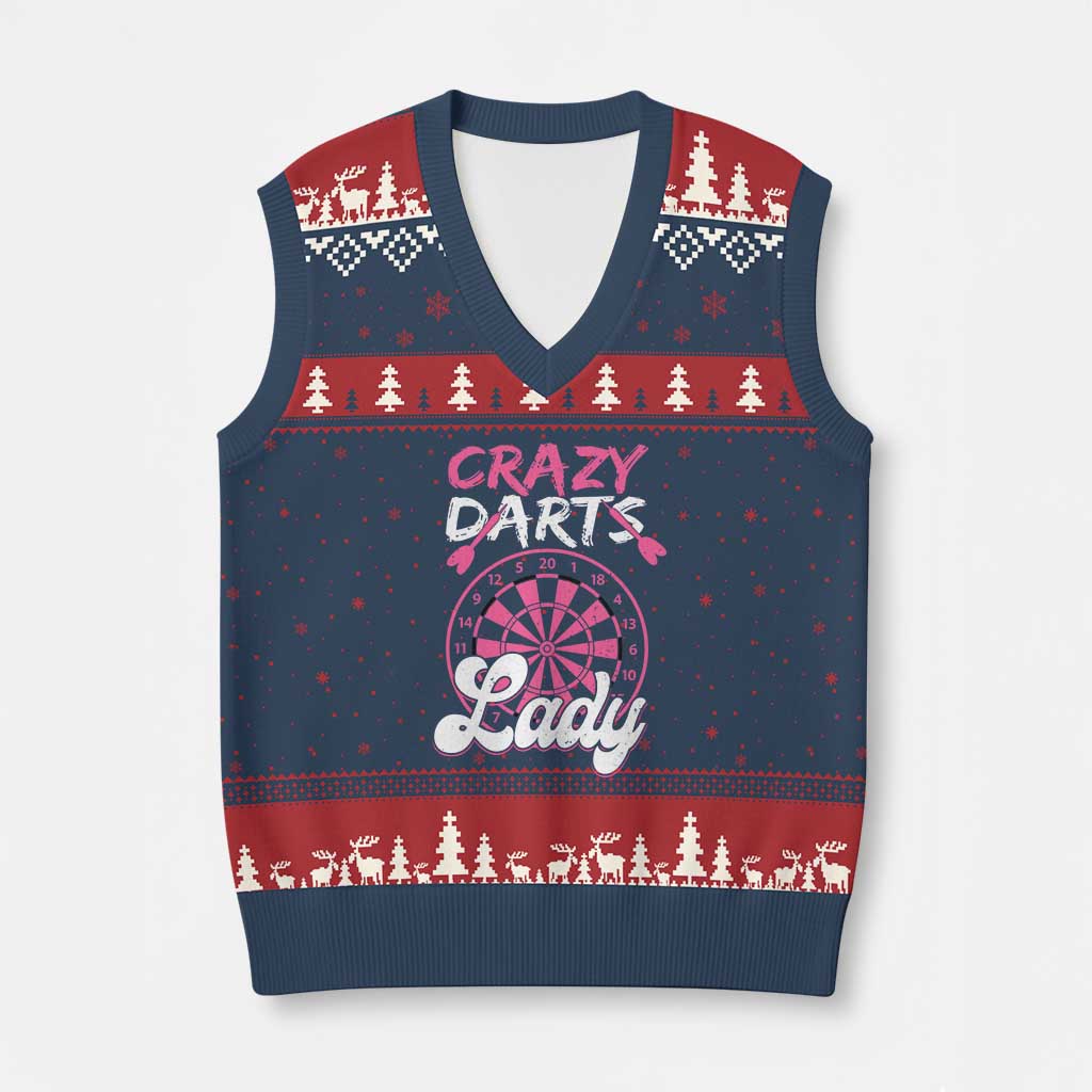 Crazy Darts Lady Bullseye Dart Shooting V-Neck Knit Sweater Vest Female Dartist Gift - Wonder Print Shop