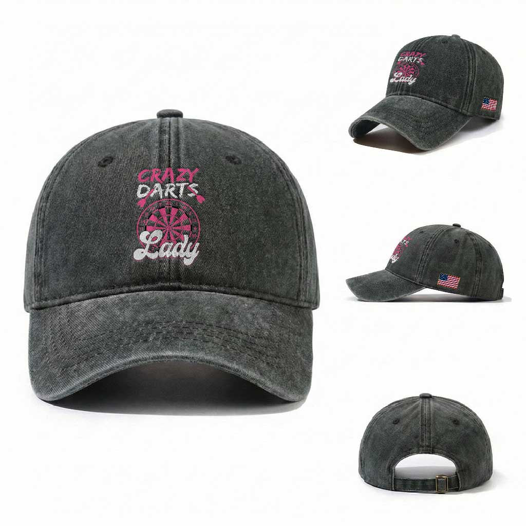 Crazy Darts Lady Bullseye Dart Shooting Washed Cotton Baseball Cap Female Dartist Gift