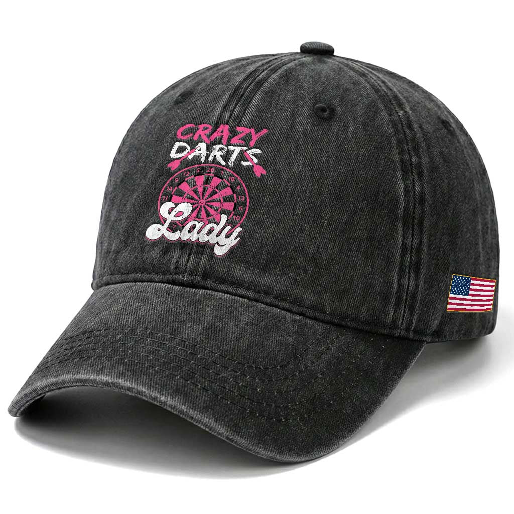 Crazy Darts Lady Bullseye Dart Shooting Washed Cotton Baseball Cap Female Dartist Gift