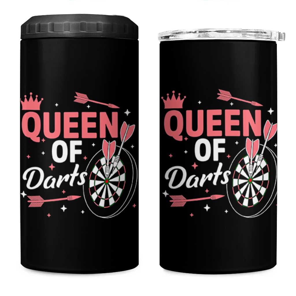 Queen Of Darts Bullseye Shooter 4 in 1 Can Cooler Tumbler Female Dartist Gift - Wonder Print Shop