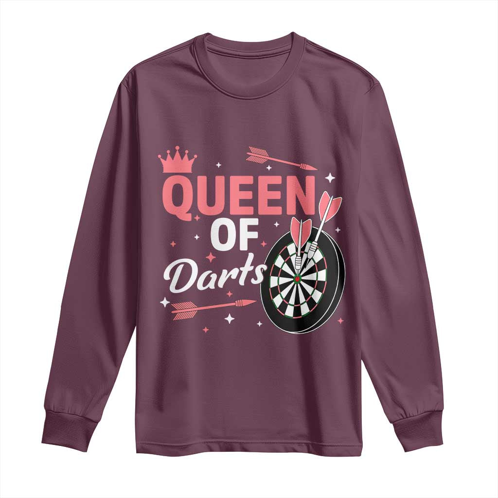 Queen Of Darts Bullseye Shooter Long Sleeve Shirt Female Dartist Gift - Wonder Print Shop
