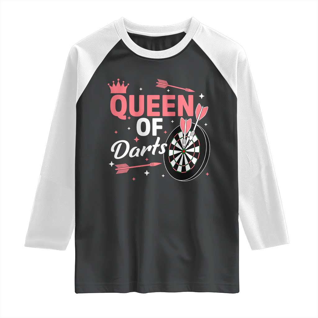 Queen Of Darts Bullseye Shooter Raglan Shirt Female Dartist Gift - Wonder Print Shop
