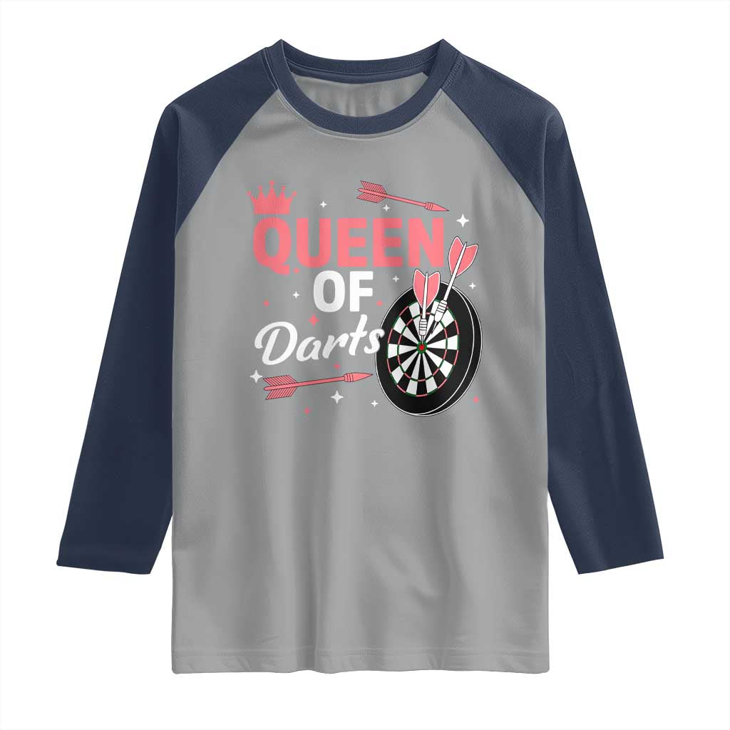 Queen Of Darts Bullseye Shooter Raglan Shirt Female Dartist Gift - Wonder Print Shop