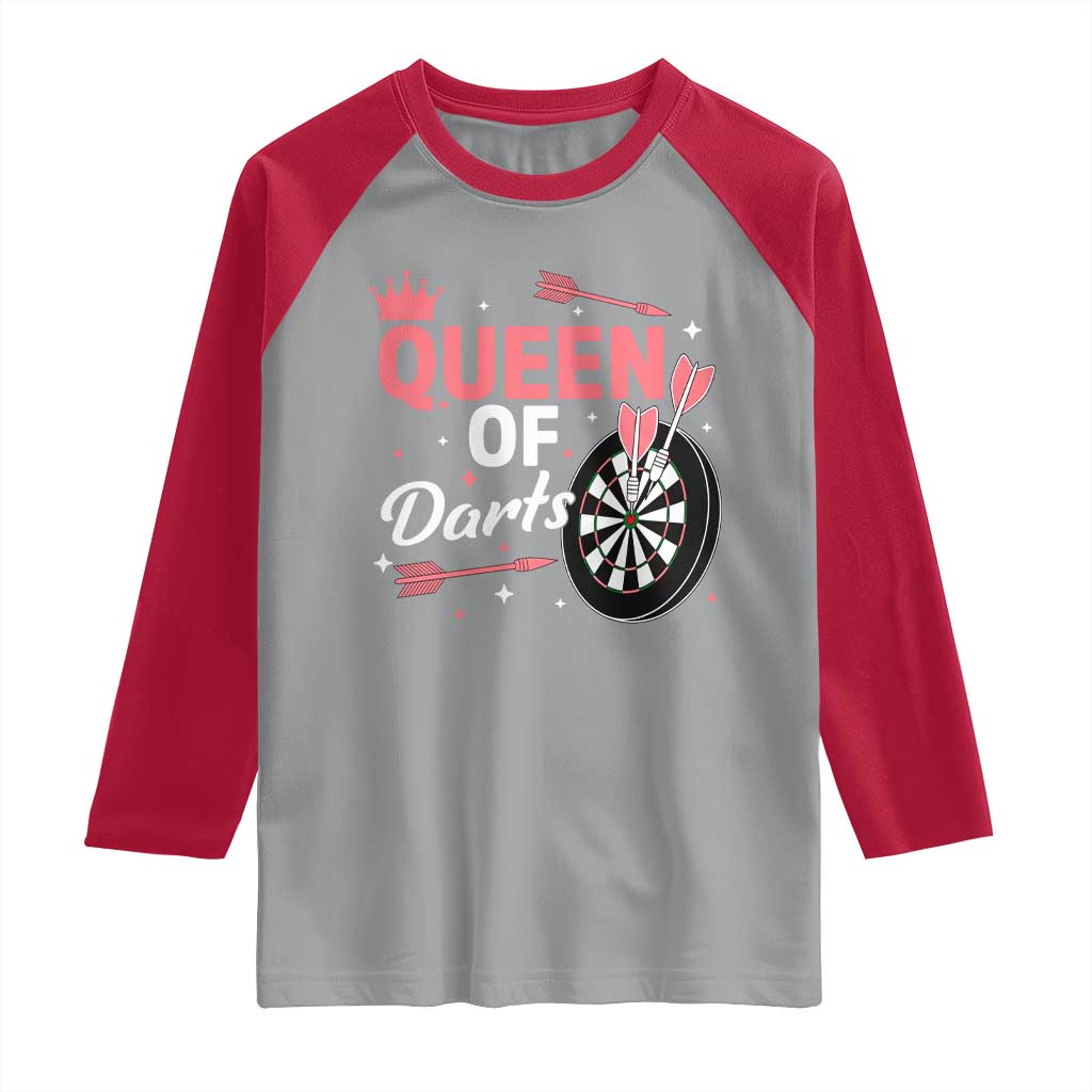 Queen Of Darts Bullseye Shooter Raglan Shirt Female Dartist Gift - Wonder Print Shop