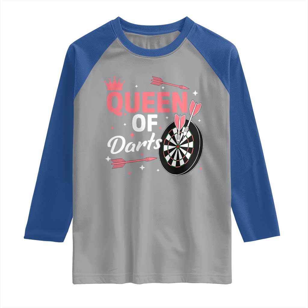 Queen Of Darts Bullseye Shooter Raglan Shirt Female Dartist Gift - Wonder Print Shop