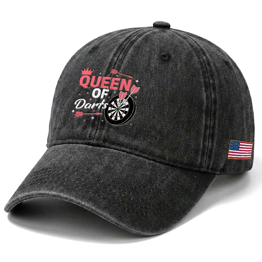 Queen Of Darts Bullseye Shooter Washed Cotton Baseball Cap Female Dartist Gift