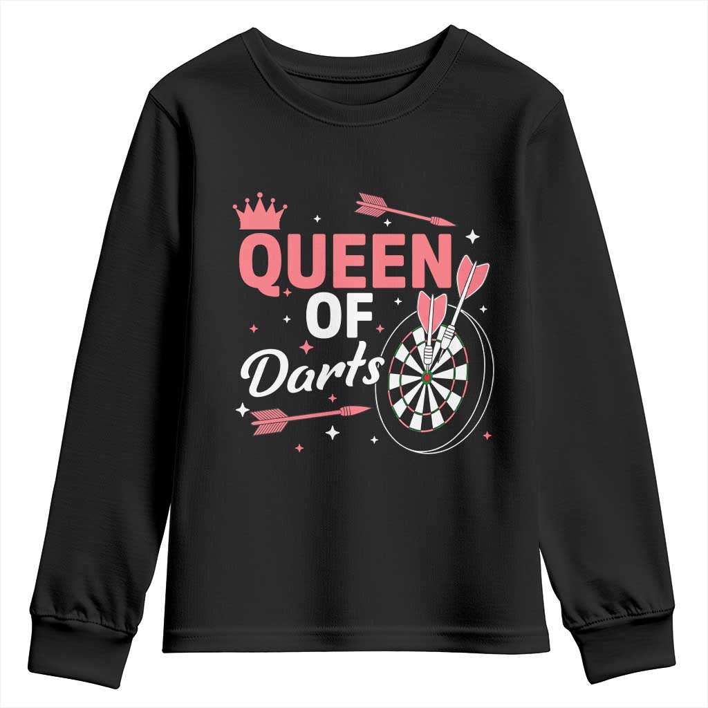 Queen Of Darts Bullseye Shooter Youth Sweatshirt Female Dartist Gift - Wonder Print Shop