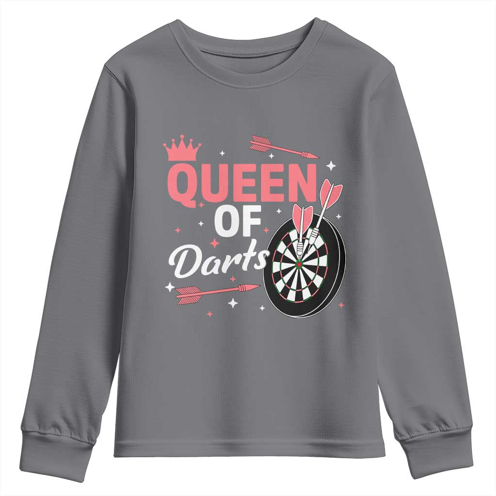 Queen Of Darts Bullseye Shooter Youth Sweatshirt Female Dartist Gift - Wonder Print Shop