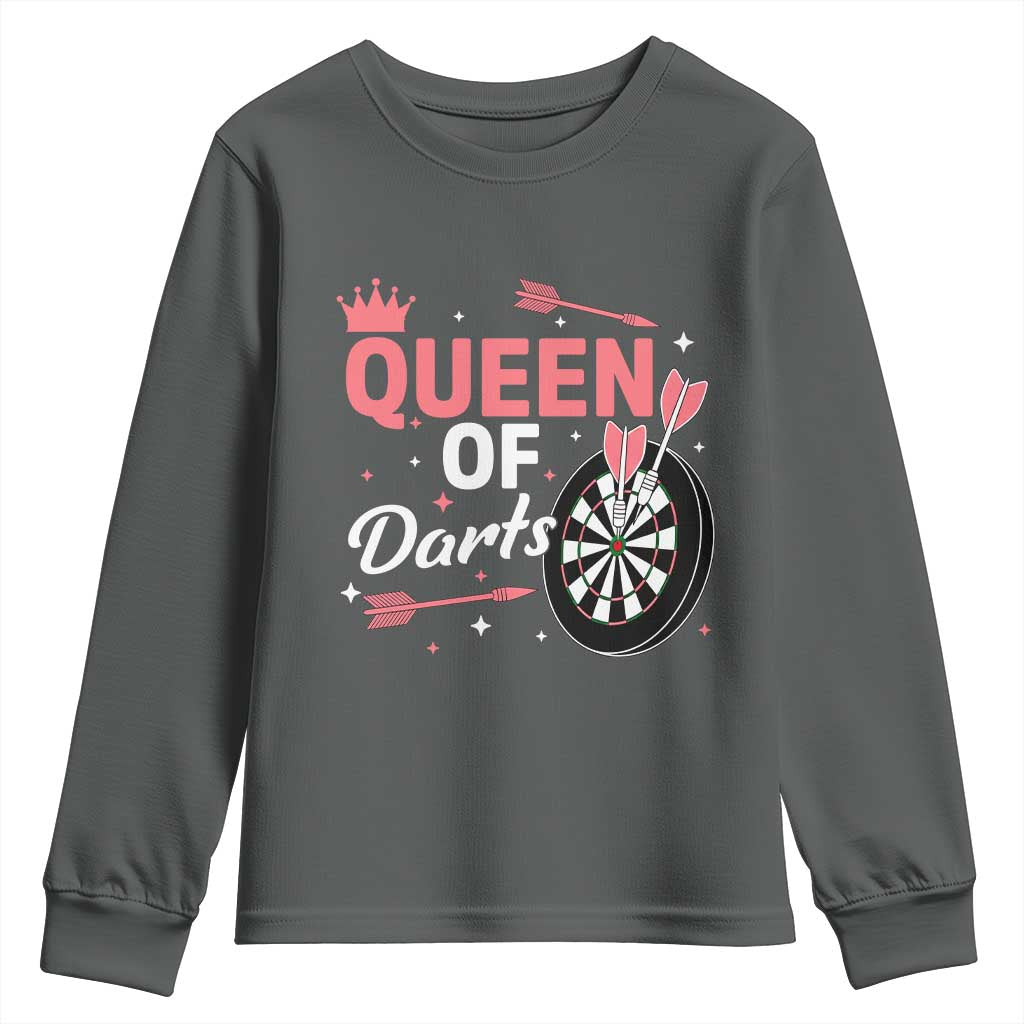 Queen Of Darts Bullseye Shooter Youth Sweatshirt Female Dartist Gift - Wonder Print Shop
