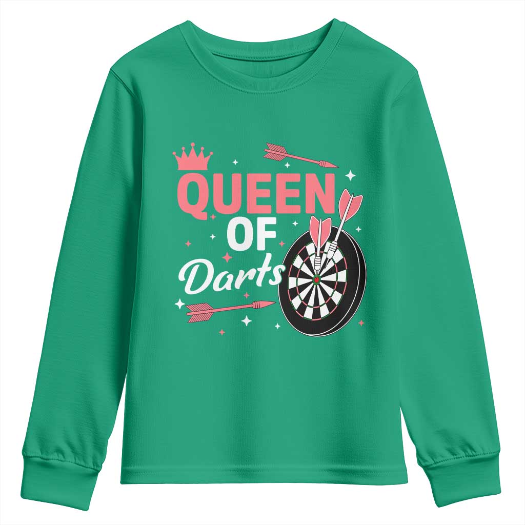 Queen Of Darts Bullseye Shooter Youth Sweatshirt Female Dartist Gift - Wonder Print Shop