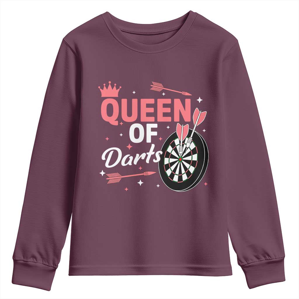 Queen Of Darts Bullseye Shooter Youth Sweatshirt Female Dartist Gift - Wonder Print Shop