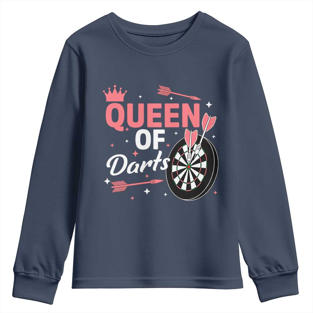 Queen Of Darts Bullseye Shooter Youth Sweatshirt Female Dartist Gift - Wonder Print Shop