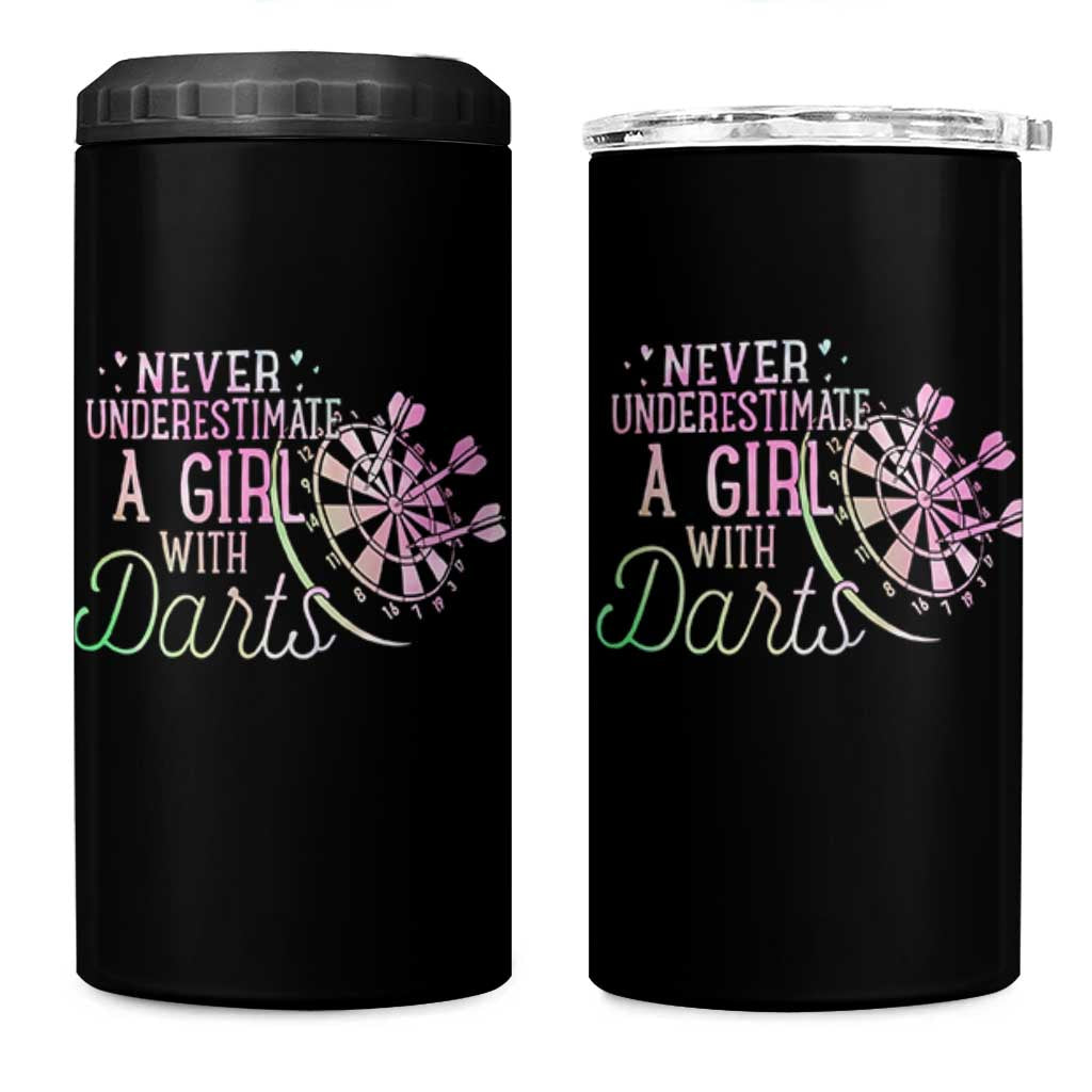 Never Underestimate A Girl With Dart 4 in 1 Can Cooler Tumbler Sports Lover Gift - Wonder Print Shop