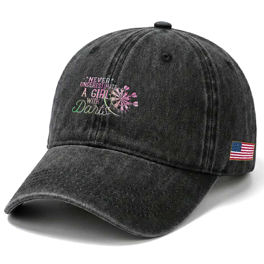 Never Underestimate A Girl With Dart Washed Cotton Baseball Cap Sports Lover Gift