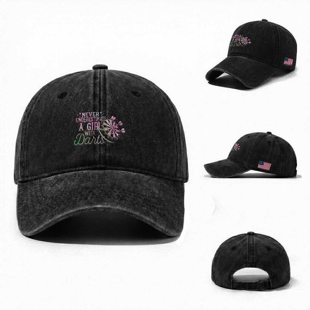 Never Underestimate A Girl With Dart Washed Cotton Baseball Cap Sports Lover Gift