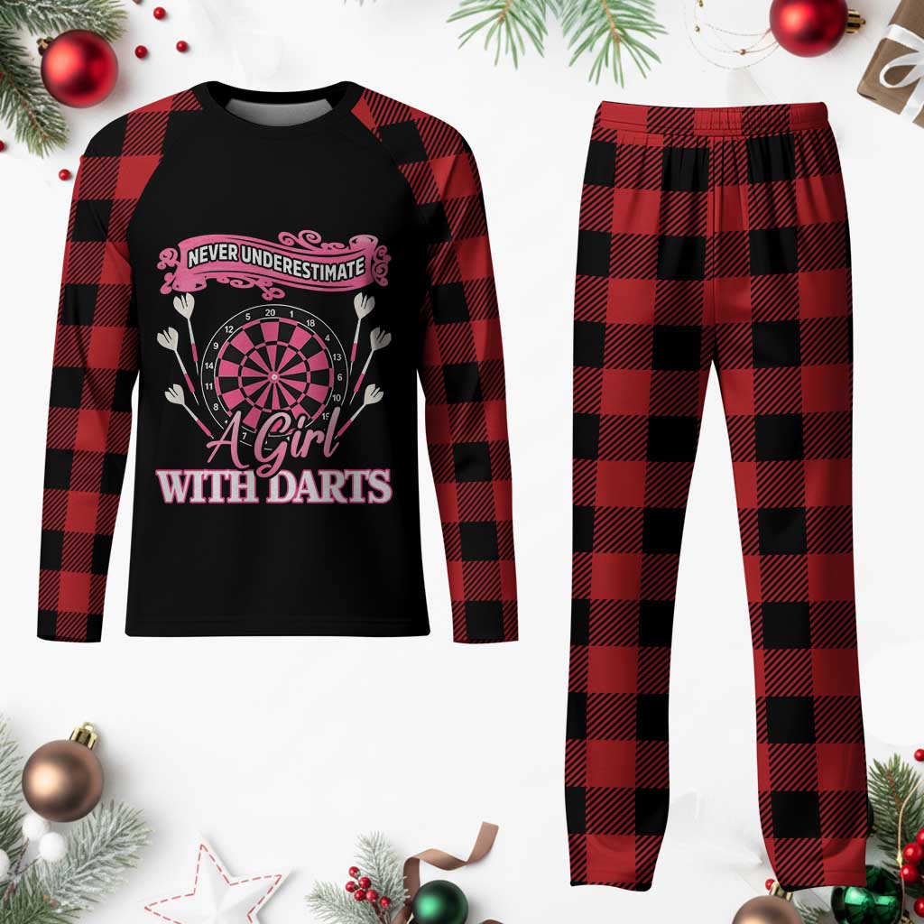 Never Underestimate A Girl Dart Player Gift Idea Plaid Pajama Set - Wonder Print Shop