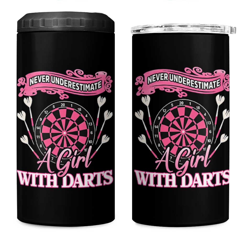 Never Underestimate A Girl Dart Player Gift Idea 4 in 1 Can Cooler Tumbler - Wonder Print Shop