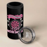 Never Underestimate A Girl Dart Player Gift Idea 4 in 1 Can Cooler Tumbler - Wonder Print Shop