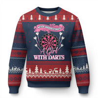 Never Underestimate A Girl Dart Player Gift Idea Ugly Christmas Sweater - Wonder Print Shop
