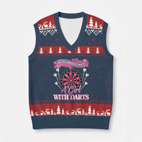 Never Underestimate A Girl Dart Player Gift Idea V-Neck Knit Sweater Vest - Wonder Print Shop