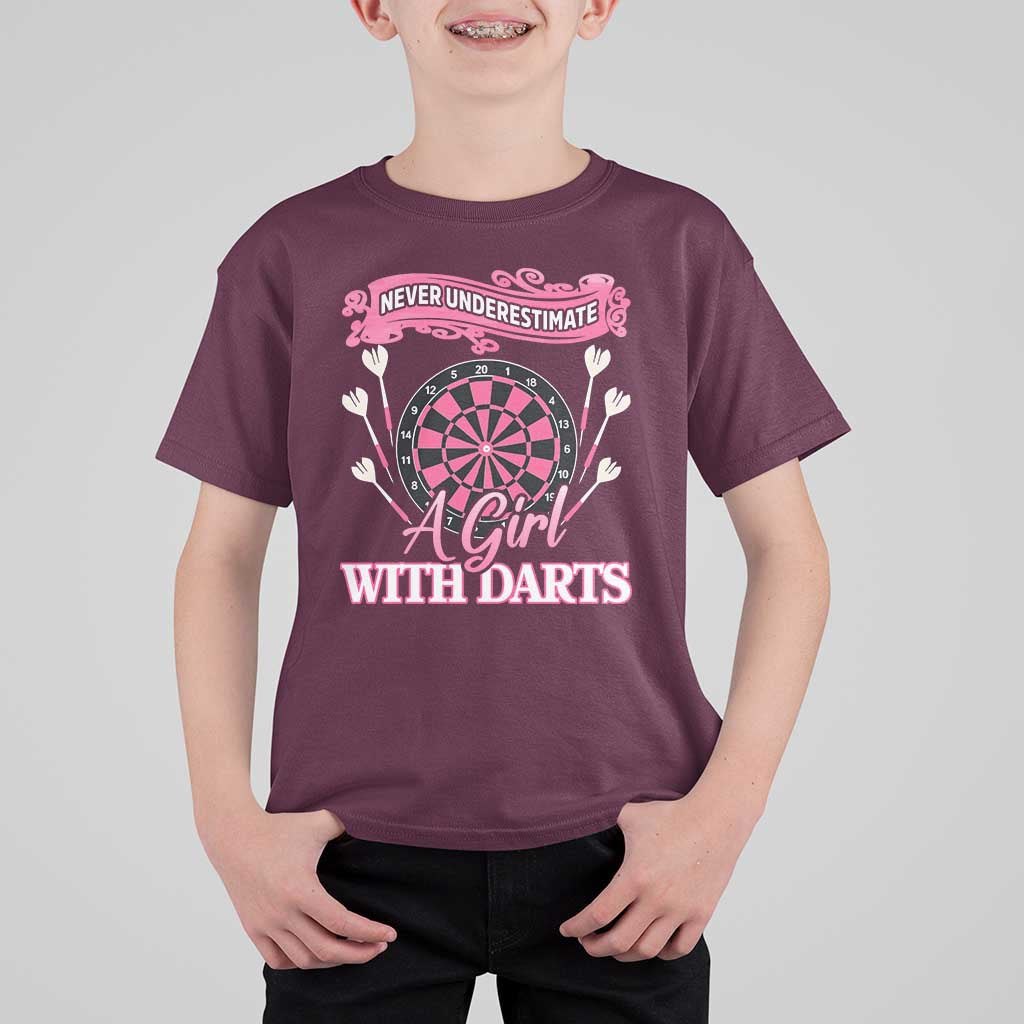 Never Underestimate A Girl Dart Player Gift Idea T Shirt For Kid - Wonder Print Shop