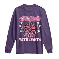 Never Underestimate A Girl Dart Player Gift Idea Long Sleeve Shirt - Wonder Print Shop
