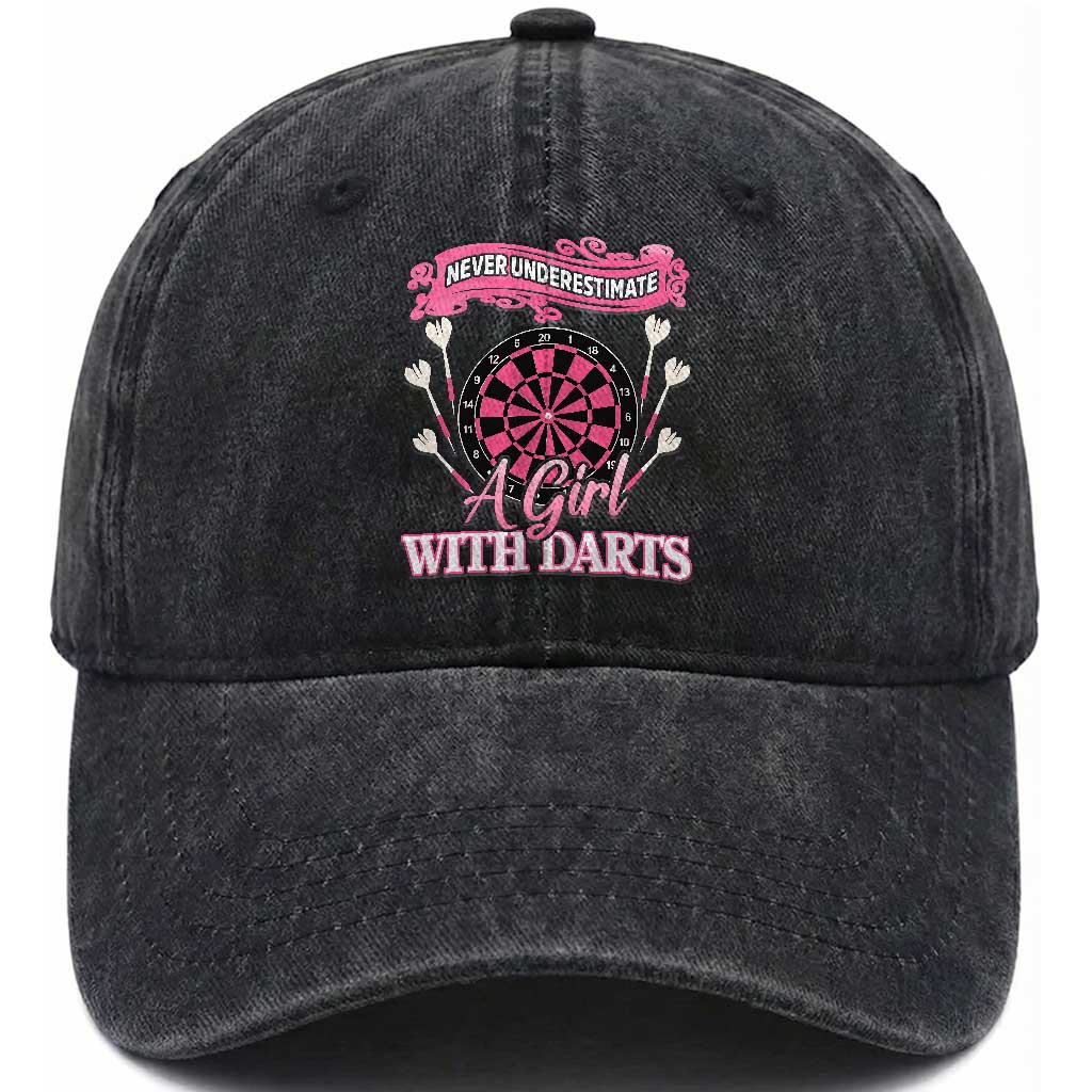 Never Underestimate A Girl Dart Player Gift Idea Washed Cotton Baseball Cap