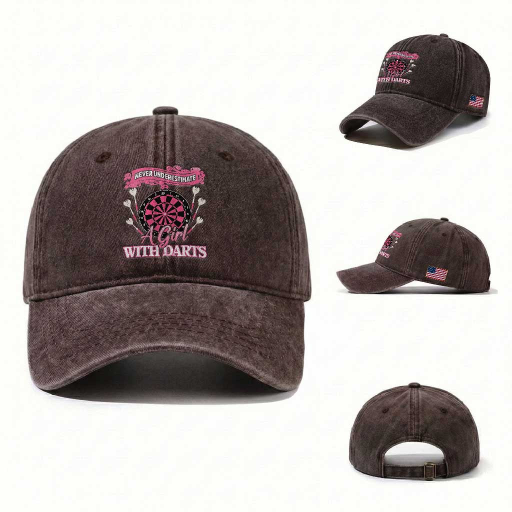 Never Underestimate A Girl Dart Player Gift Idea Washed Cotton Baseball Cap