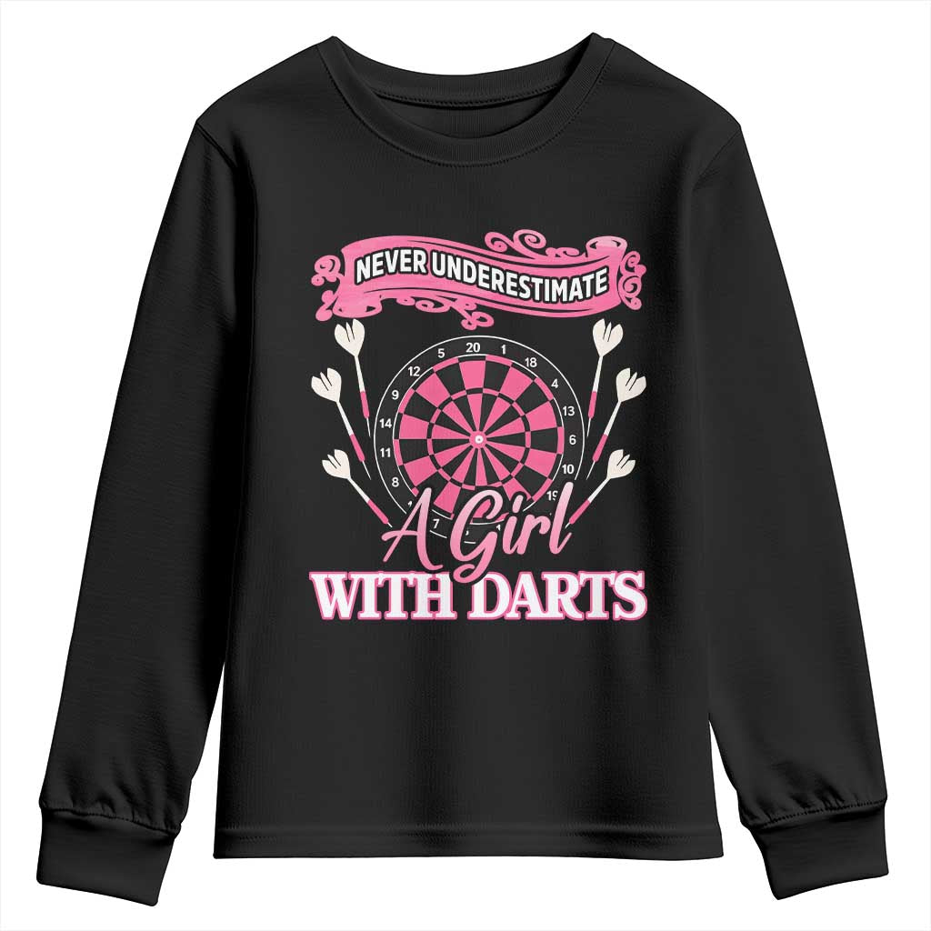 Never Underestimate A Girl Dart Player Gift Idea Youth Sweatshirt - Wonder Print Shop