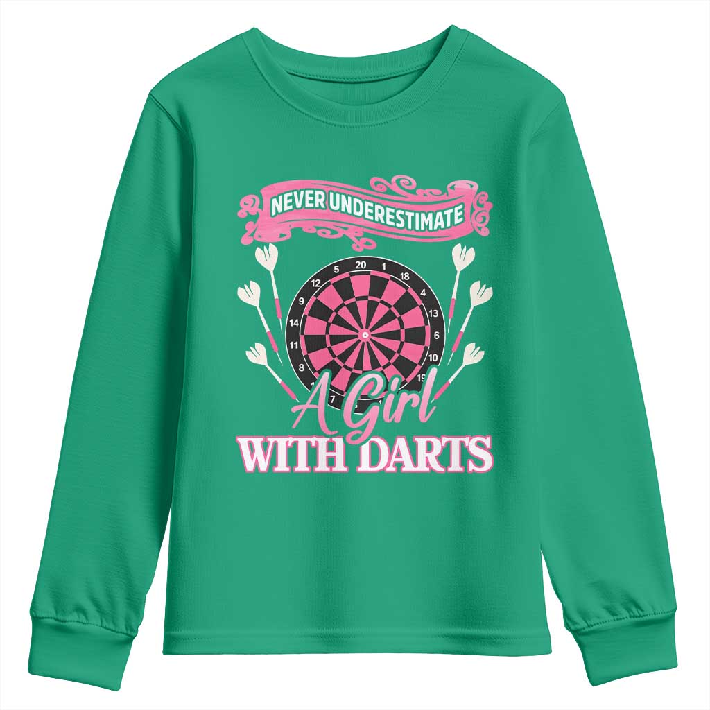 Never Underestimate A Girl Dart Player Gift Idea Youth Sweatshirt - Wonder Print Shop