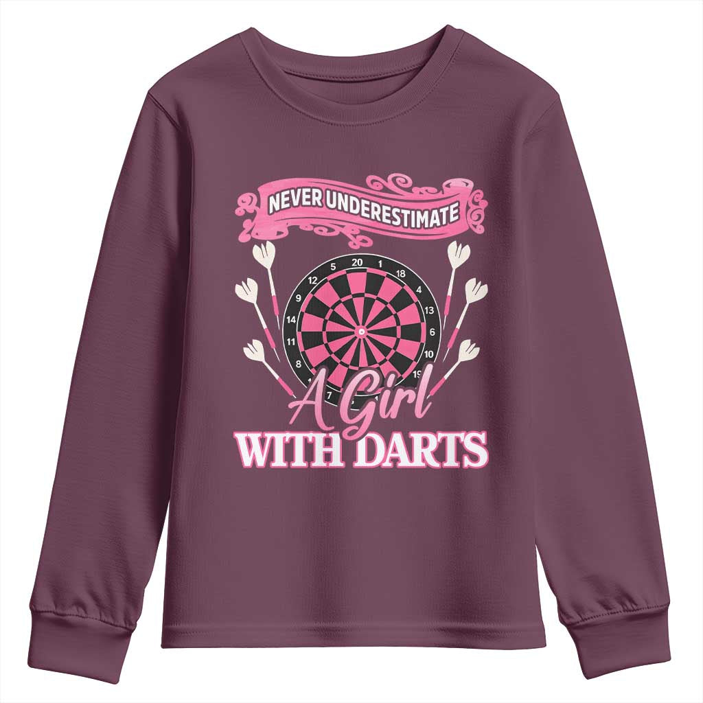 Never Underestimate A Girl Dart Player Gift Idea Youth Sweatshirt - Wonder Print Shop