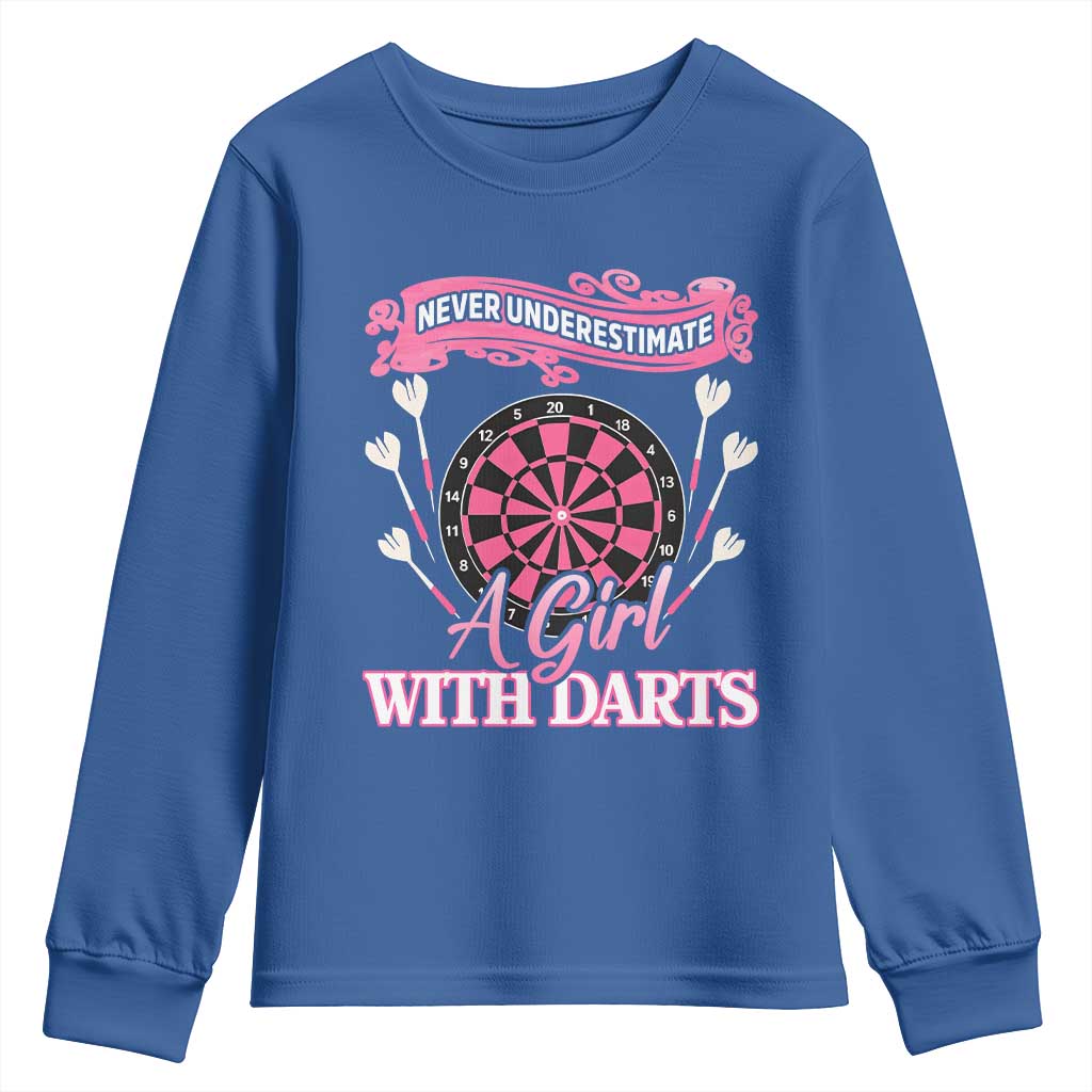 Never Underestimate A Girl Dart Player Gift Idea Youth Sweatshirt - Wonder Print Shop